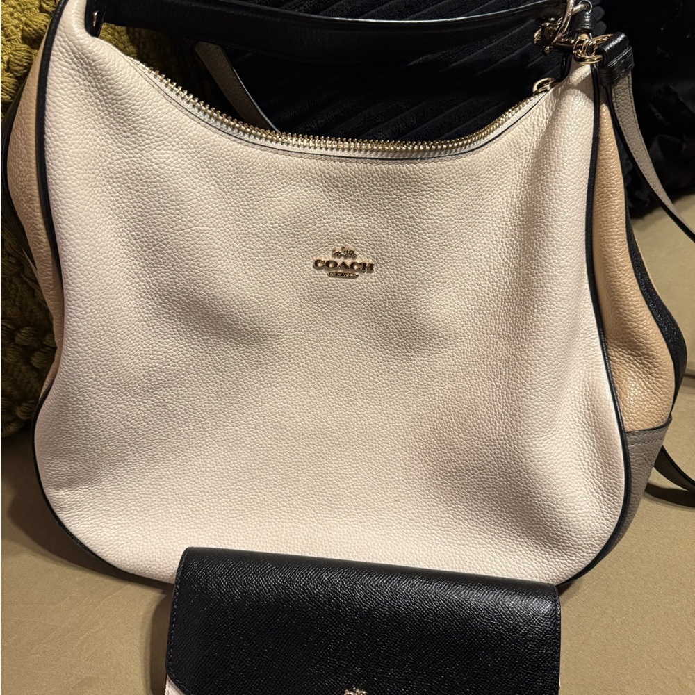 SOLD!,Coach Cream and Black Harley Hobo Bag and wallet